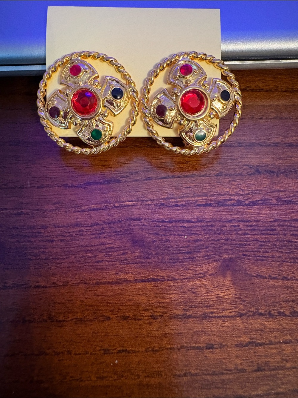 Vintage Gold-Tone Multicolor Gem Clip-On Earrings